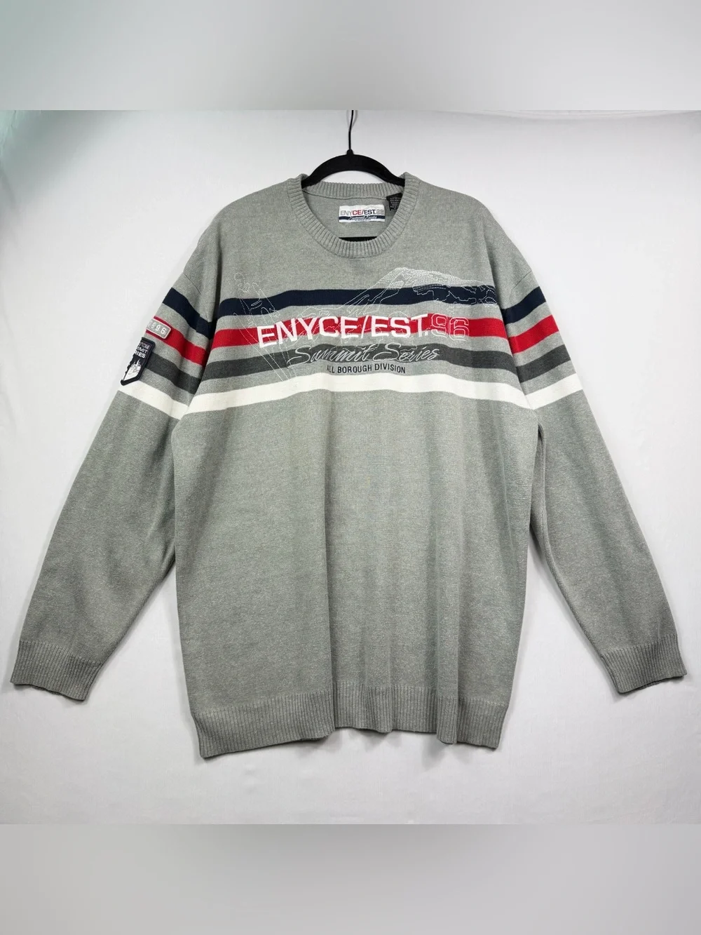 Enyce Est 96 Summit Series Vintage Y2K Gray Knit Striped Sweatshirt Men’s Sz XXL